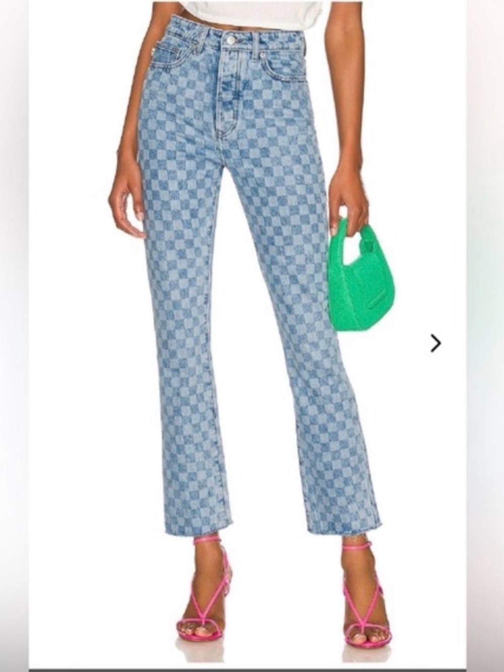 Lovers + Friends Light Blue Checkerboard High-Rise Jeans